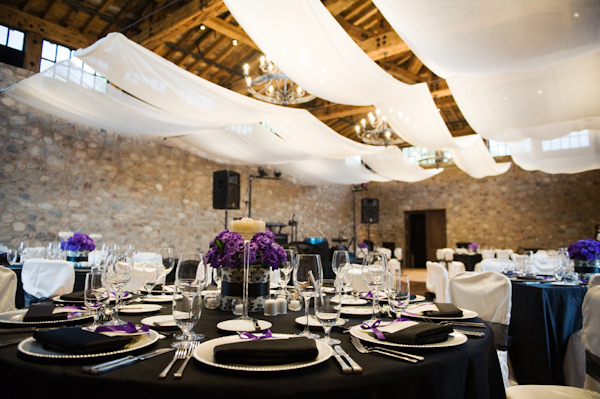 purple and black tabletops - wedding photo by Melissa Jill Photography